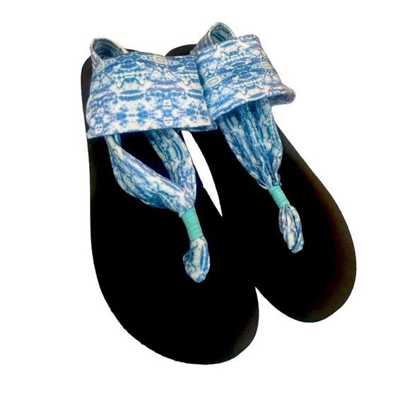 Women’s Sanuk Blue White Sling Sandals Flip Flops Size 8 - Picture 1 of 5